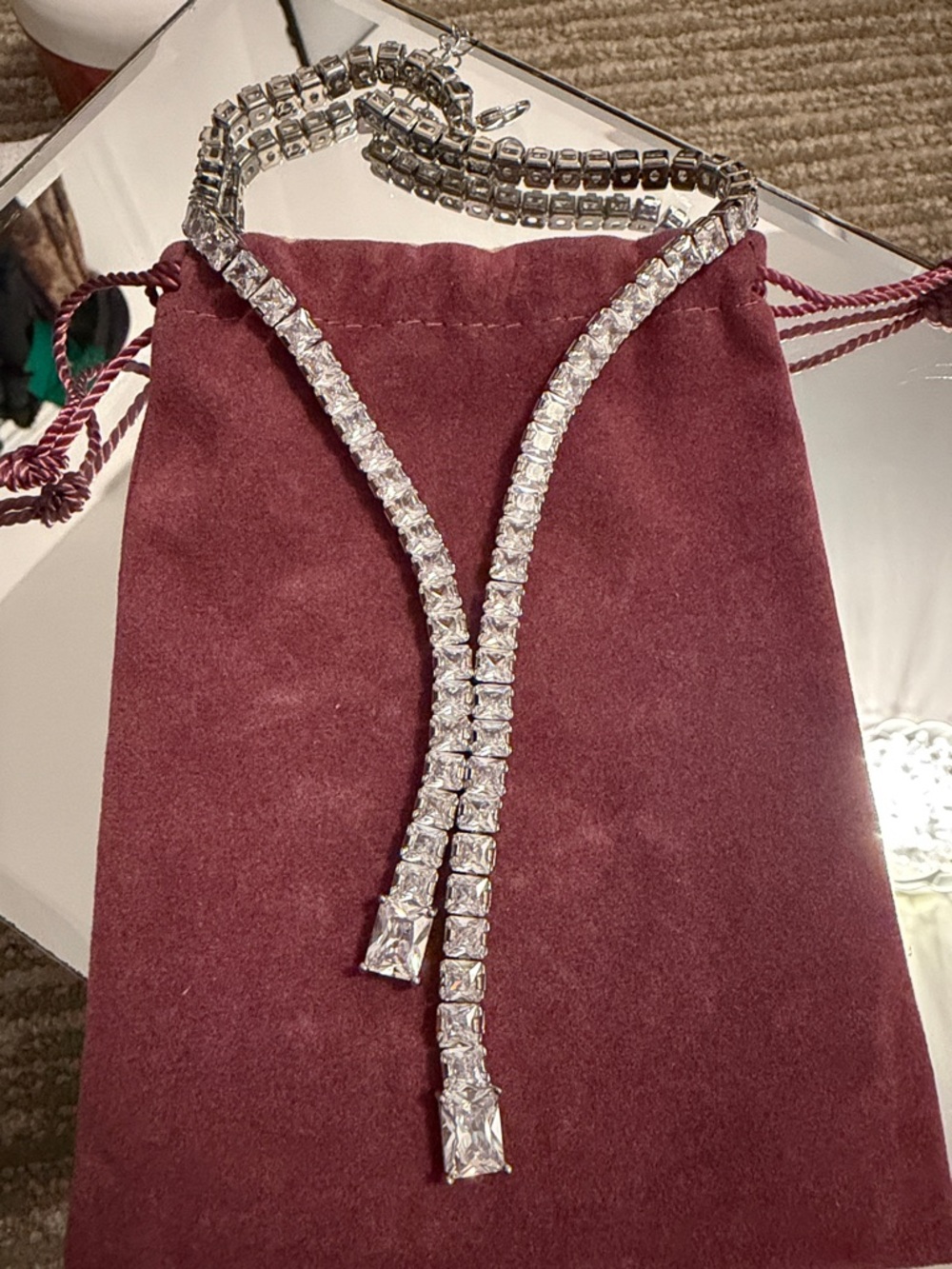 Rhinestone Y-Drop Necklace in Clear Crystal